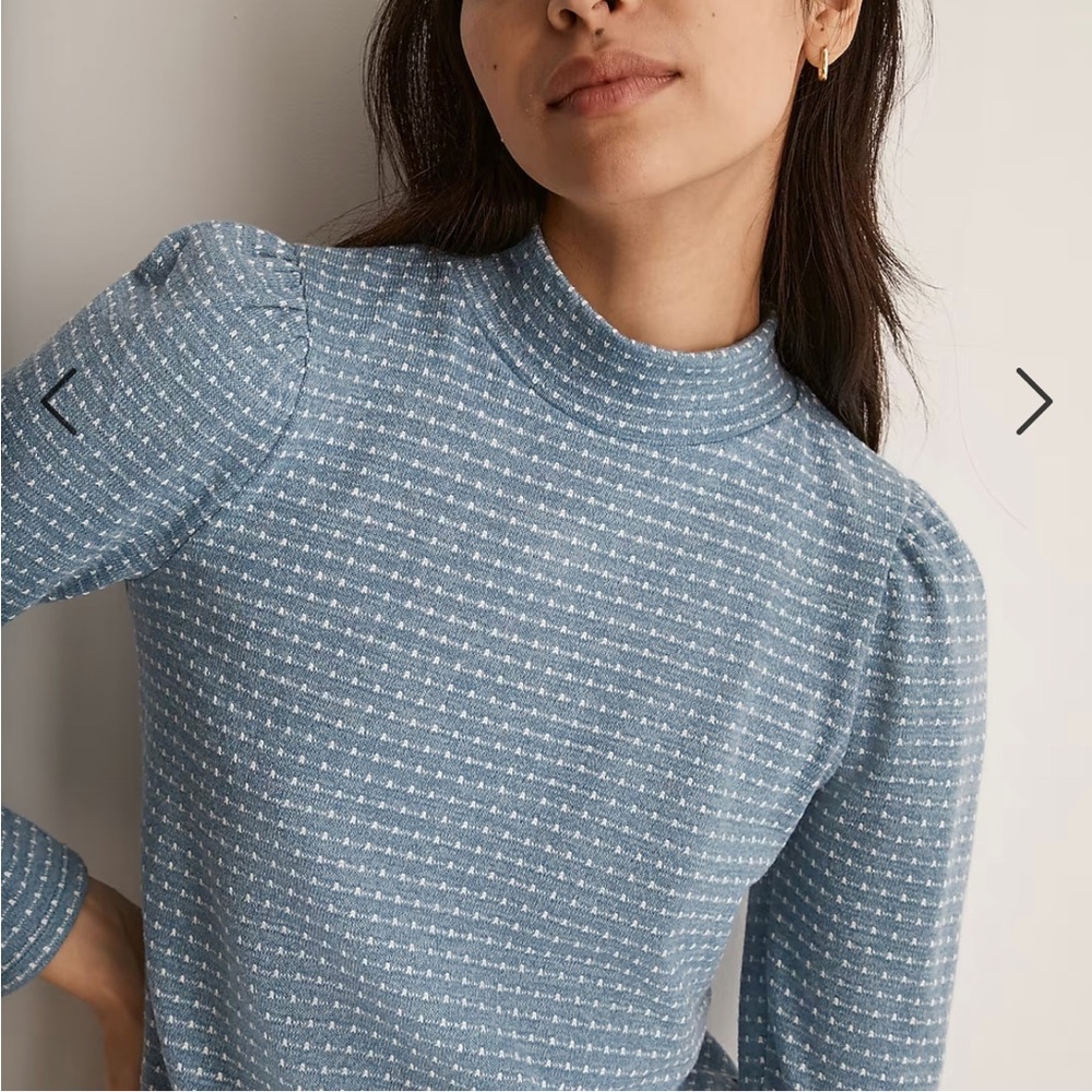 Madewell Jacquard Puff-Sleeve Mockneck Top XS NWOT